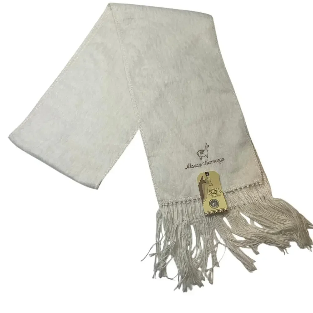 ALPACA CAMARGO PERUVIAN SCARF WINTER 100%ALPACA‎ IVORY COZY SOFT SOPHISTICATED